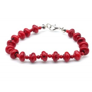 Браслет из коралла рондель 9мм красный, 20 см.