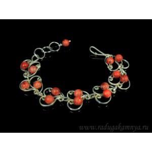 Браслет с кораллом в посеребрении, 16см.