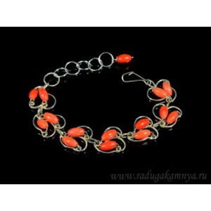 Браслет с кораллом в посеребрении, 16см. Браслет с кораллом в посеребрении, 16см.