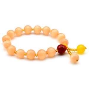 Браслет из кошачьего глаза (синт.) шарик 10мм цвет персиковый