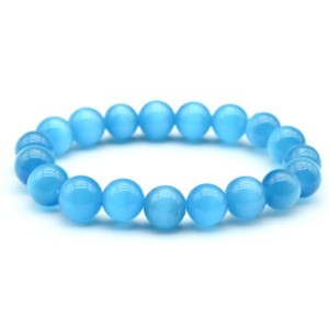 Браслет шарик 10мм из кошачьего глаза (синт.) цвет лазурный1