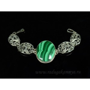 Браслет с малахитом "Овал ", 20см.
