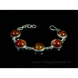 Браслет из сардоникса в посеребрении круг 16мм, 16,5см.