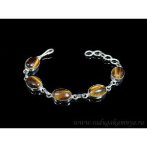 Браслет тигровый глаз в посеребрении овал 15*11мм, 18см.