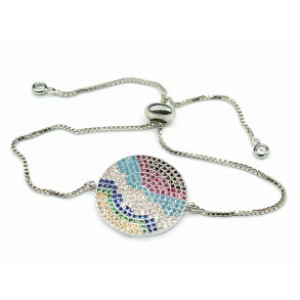 Браслет на цепочке с фианитами "Круг" серебристый. Браслет на цепочке с фианитами "Круг" серебристый.
