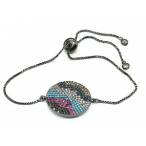 Браслет на цепочке с фианитами "Круг" черненный. Браслет на цепочке с фианитами "Круг" черненный.