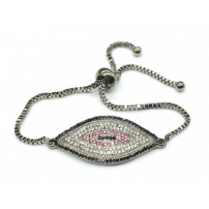Браслет на цепочке с фианитами "Рис" цвет серо-розовый.