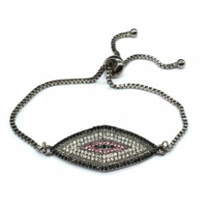 Браслет на цепочке с фианитами "Ромб" цвет серо-розовый.