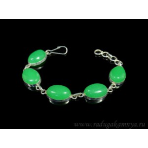 Браслет с хризопразом (имитация) в посеребрении овал 18*14мм, 16см.
