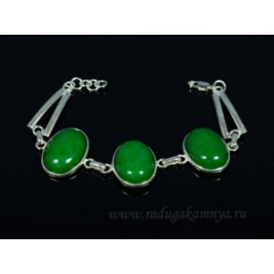 Браслет с хризопразом искусственным в посеребрении 3 овала 27*20мм, 21см