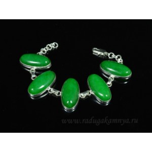 Браслет с хризопразом искусственным в посеребрении 5 овалов 32*17мм, 20см