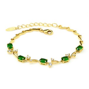 Браслет женский на руку "Веточка" с цирконом зелёным