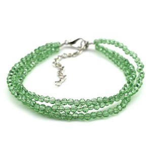 Браслет из циркона 3 нити шарик гр.3мм цвет зеленый, 19см