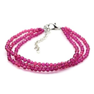 Браслет из циркона 3 нити шарик гр.3мм цвет малиновый, 19см