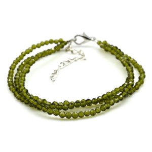 Браслет из циркона 3 нити шарик гр.3мм цвет оливковый, 19см