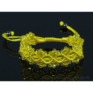 Браслет плетеный с цирконами желтый