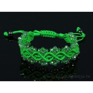 Браслет плетеный с цирконами зеленый 2