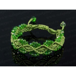 Браслет плетеный с цирконами зелёный 3