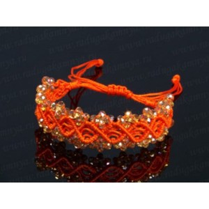 Браслет плетеный с цирконами оранжевый