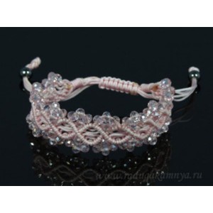 Браслет плетеный с цирконами розовый