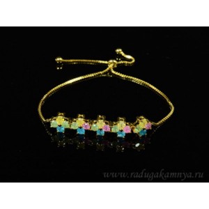 Браслет с цирконами "Лютики" цвет ассорти в золотистом металле.