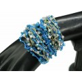 Браслет с цирконами 24 нити авторский, цвет  голубой, 19см