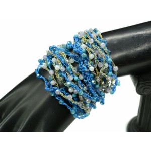 Браслет с цирконами 24 нити авторский, цвет  голубой, 19см
