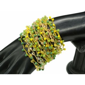 Браслет с цирконами 24 нити авторский, цвет  желто-зеленый, 19см