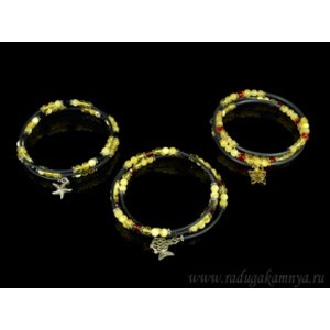 Браслет из янтаря с цирконом на пружинке шарик 5мм лимонный, молочный Браслет из янтаря с цирконом на пружинке шарик 5мм лимонный, молочный