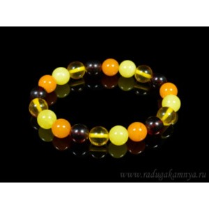 Браслет из янтаря шарик 10мм ассорти