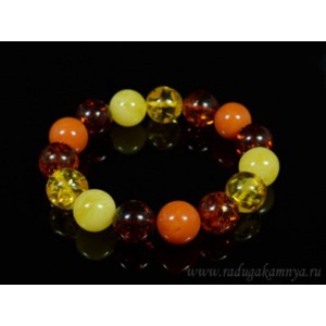 Браслет из янтаря шарик 14мм ассорти