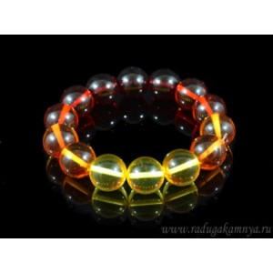 Браслет из янтаря шарик 14мм радуга лимонно-вишневый