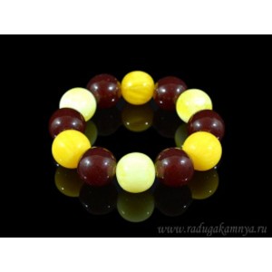 Браслет из янтаря шарик 16мм молочный, медово-молочный, вишня