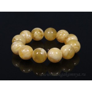 Браслет из янтаря шарик 18мм молочно-медовый