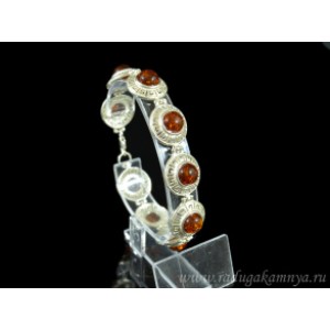 Браслет с янтарём в посеребрении "греческий" круг 18мм коньячный, 20,5см Браслет с янтарём в посеребрении "греческий" круг 18мм коньячный, 20,5см