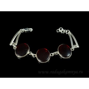 Браслет с янтарём в посеребрении 3 овала 25*21мм вишня, 20см
