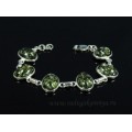 Браслет с янтарём в посеребрении 6 овалов 20*15мм зеленый, 21см