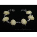 Браслет с янтарём в посеребрении 6 овалов 22*16мм молочный, 22см