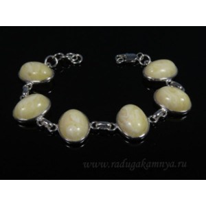 Браслет с янтарём в посеребрении 6 овалов 22*16мм молочный, 22см Браслет с янтарём в посеребрении 6 овалов 22*16мм молочный, 22см