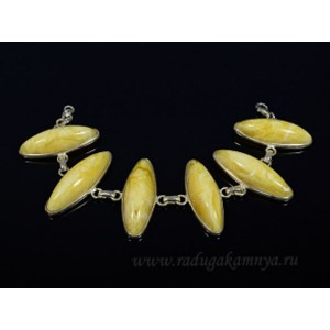 Браслет с янтарём в посеребрении 6 рисинок 40*14мм молочный, 20см