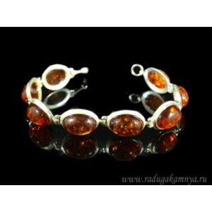 Браслет с янтарём в посеребрении овал 15*20мм коньячный, 20см