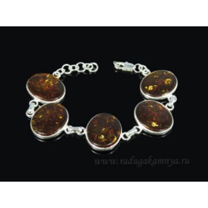 Браслет с янтарём в посеребрении овал 20*25мм, 21см