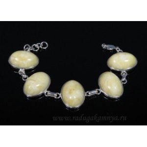 Браслет с янтарём в посеребрении овал 27*20мм молочный, 20см Браслет с янтарём в посеребрении овал 27*20мм молочный, 20см