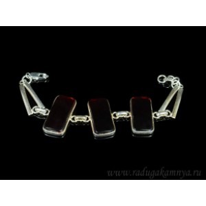 Браслет с янтарём в посеребрении прямоугольник 15*30мм вишня, 20см.