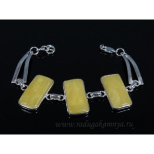Браслет с янтарём в посеребрении прямоугольник 15*30мм медово-молочный, 20см