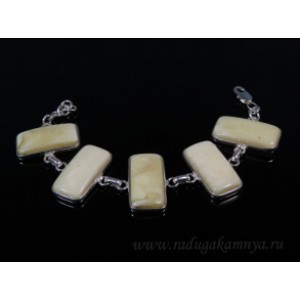 Браслет с янтарём в посеребрении прямоугольник 15*30мм молочный, 18см