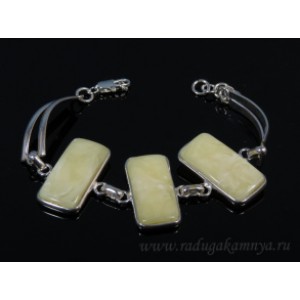 Браслет с янтарём в посеребрении прямоугольник 15*30мм молочный, 20см