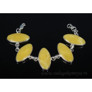 Браслет с янтарём в посеребрении рис 15*30мм медово-молочный, 18см