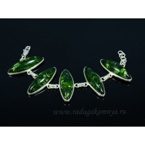 Браслет с янтарём в посеребрении рис 15*40мм зеленый, 18см