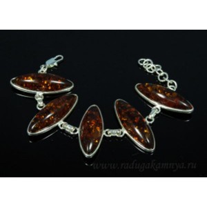 Браслет с янтарем в посеребрении рис 15*40мм коньячный, 19см Браслет с янтарем в посеребрении рис 15*40мм коньячный, 19см